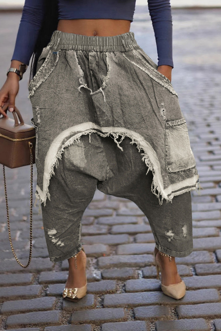 Vintage Ripped Harem Fit Denim Pants