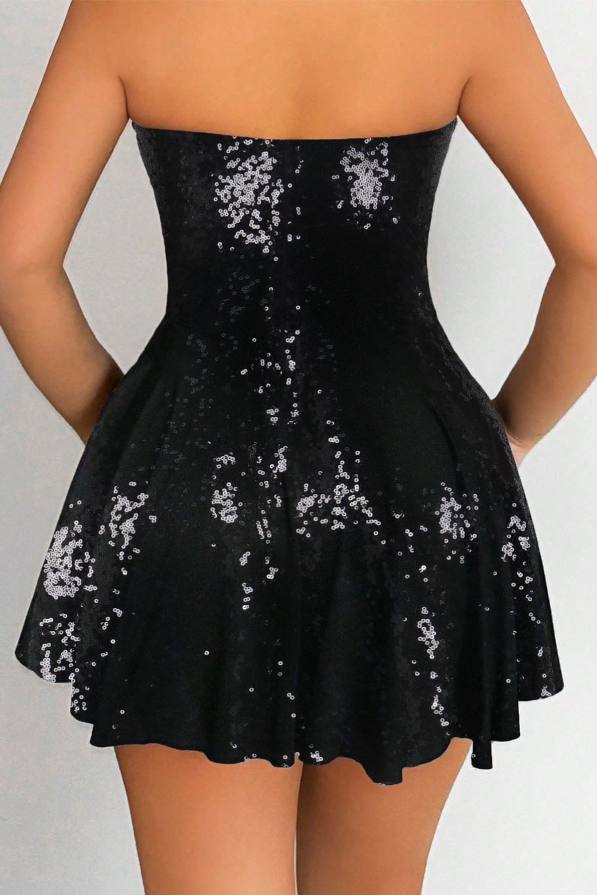 Black Sequin Strapless Mini Dress