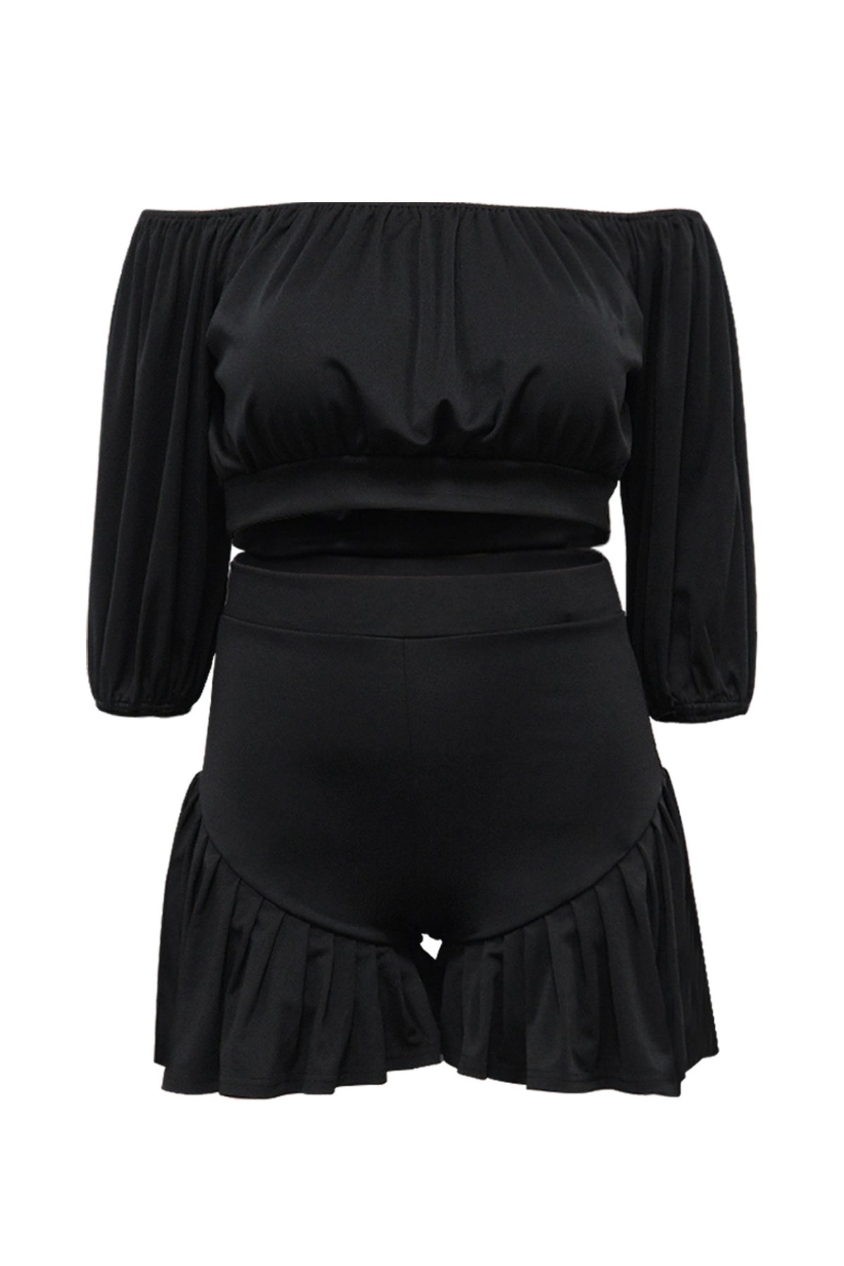 2-Piece Off-Shoulder Ruffle Shorts Set