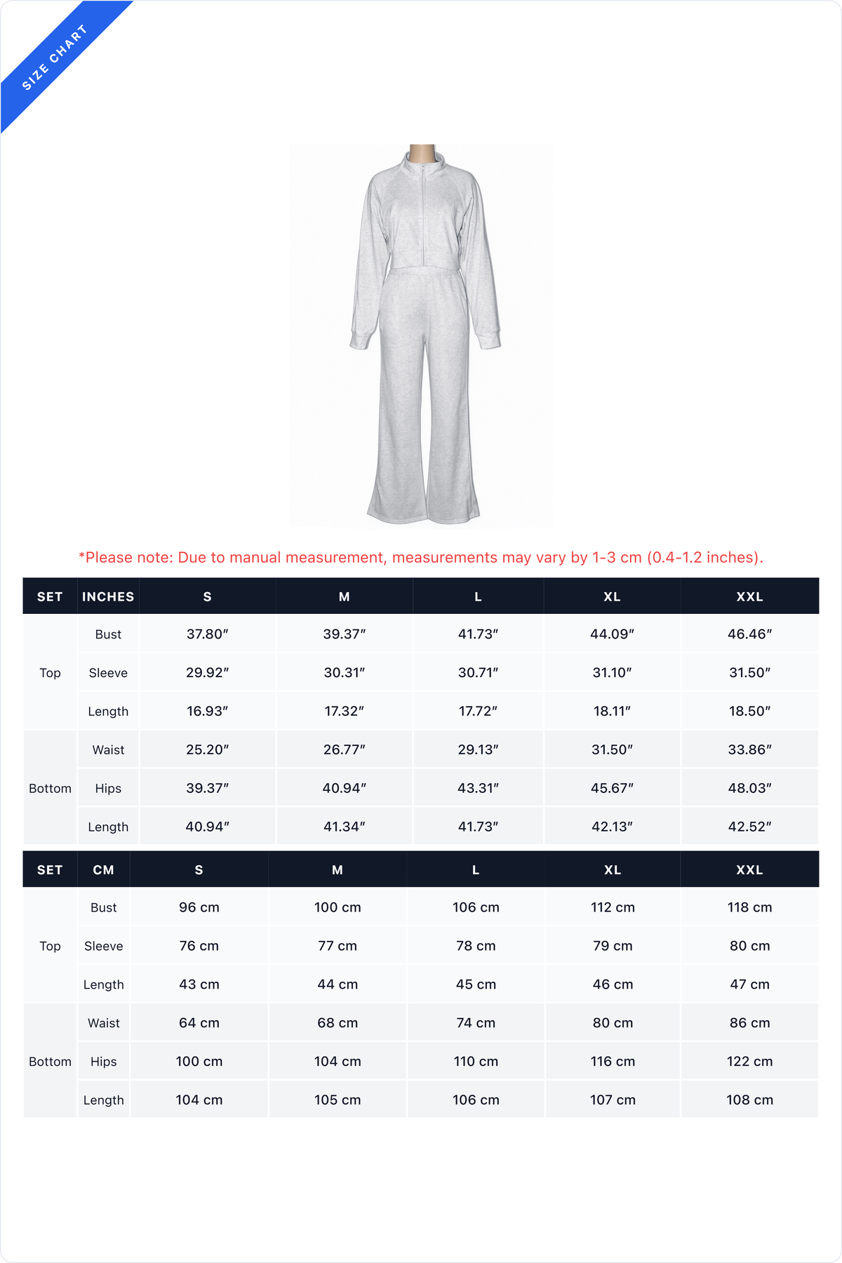 Contrast-Piping Zip Jacket & Flare Pants Set