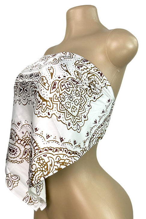 Printed Strapless Scarf Top with Tie Back