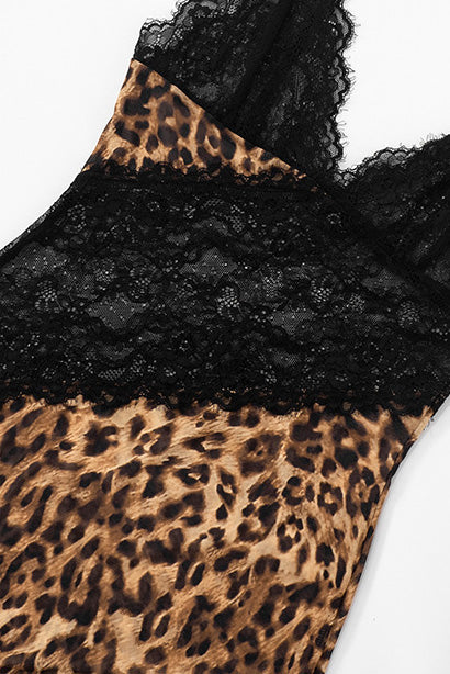 Leopard Print Lace Splice Maxi Dress