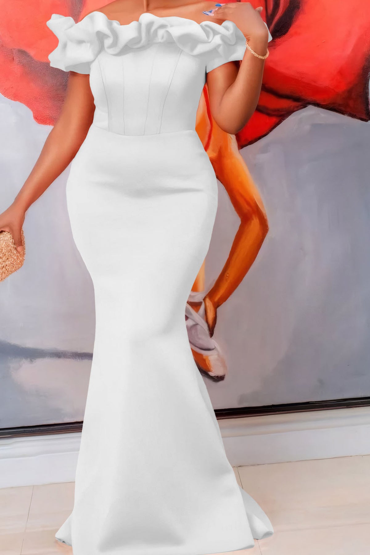 Solid Ruffle Collar Mermaid Dress