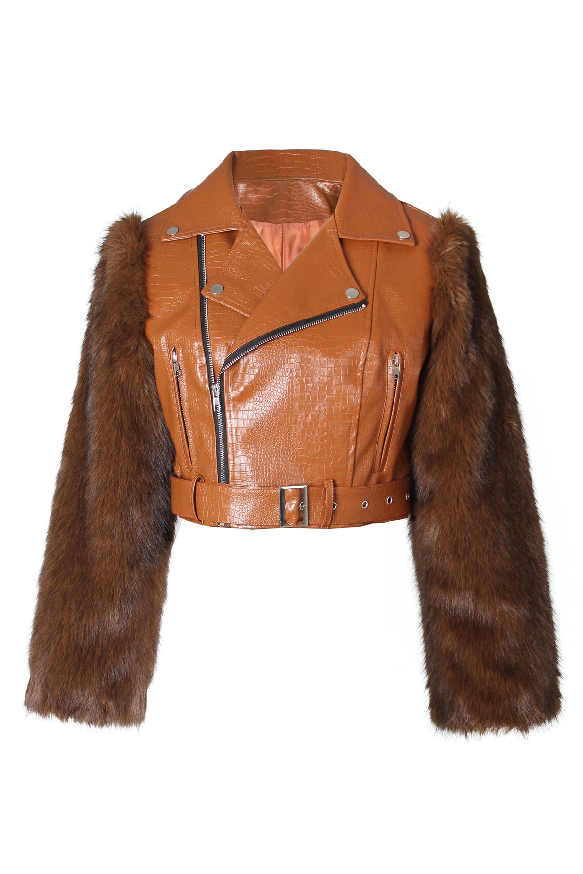 Faux Fur Trim Faux Leather Jacket