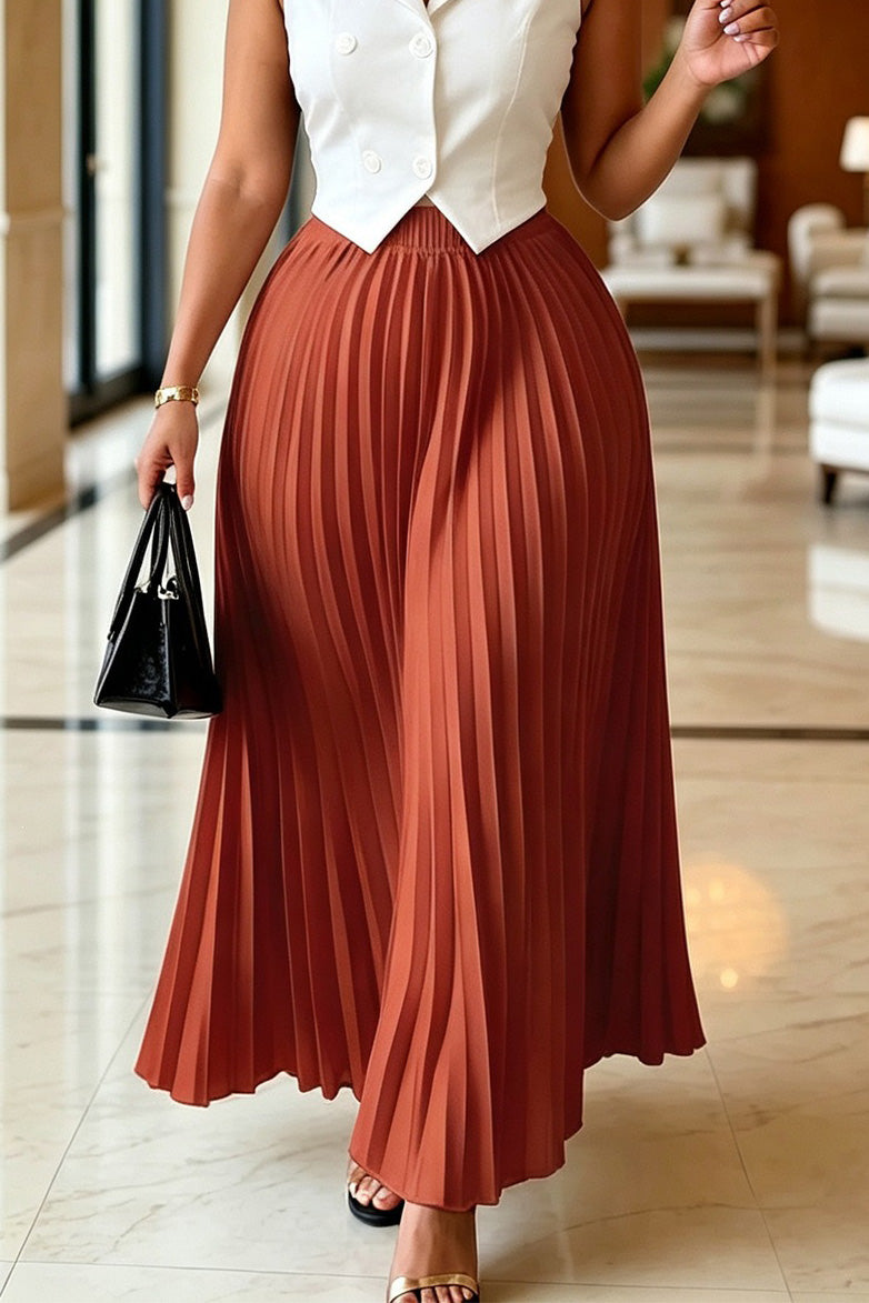 High Waist Pleated Maxi Skirt