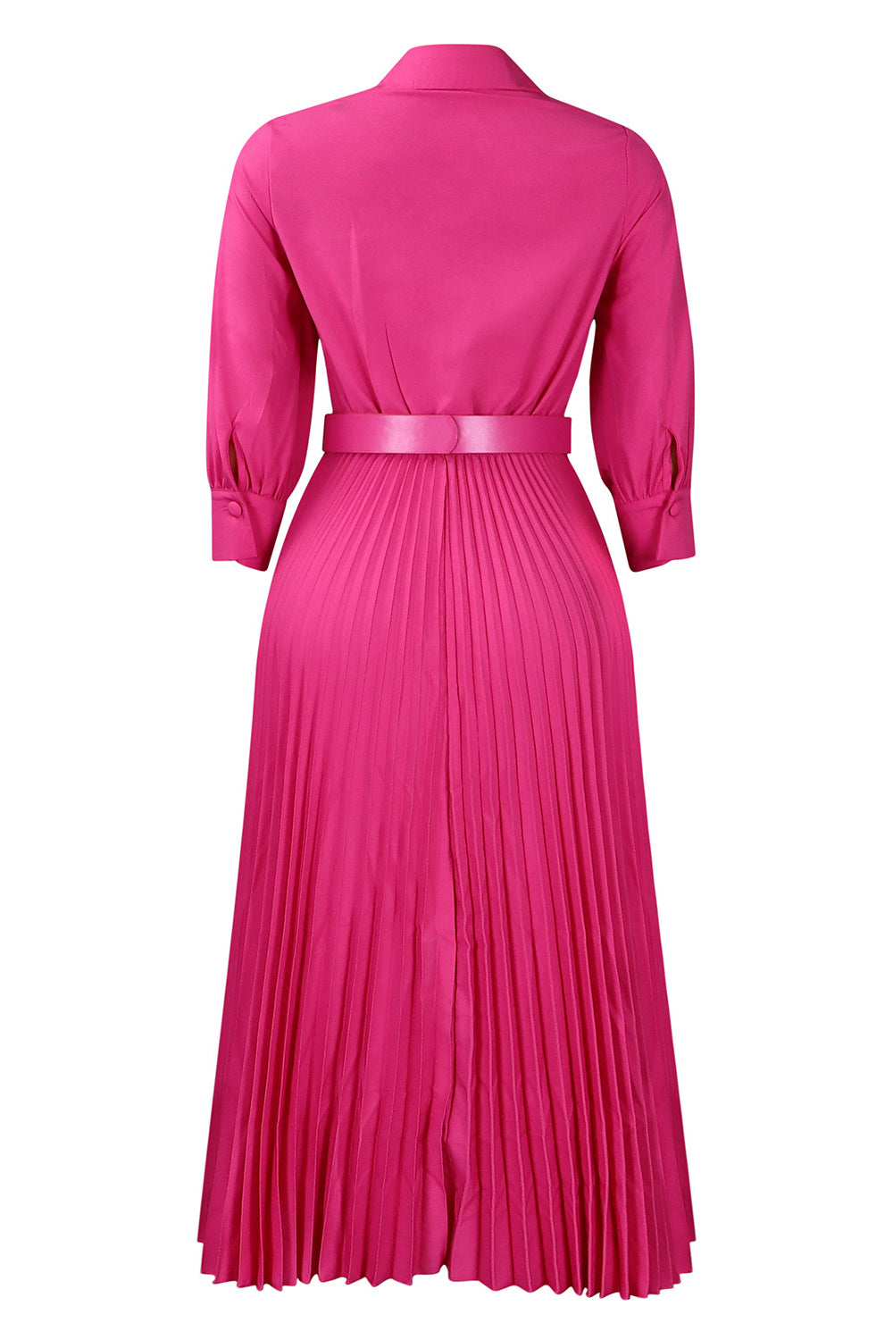 Solid Color Cinched Waist Pleated Long Dress