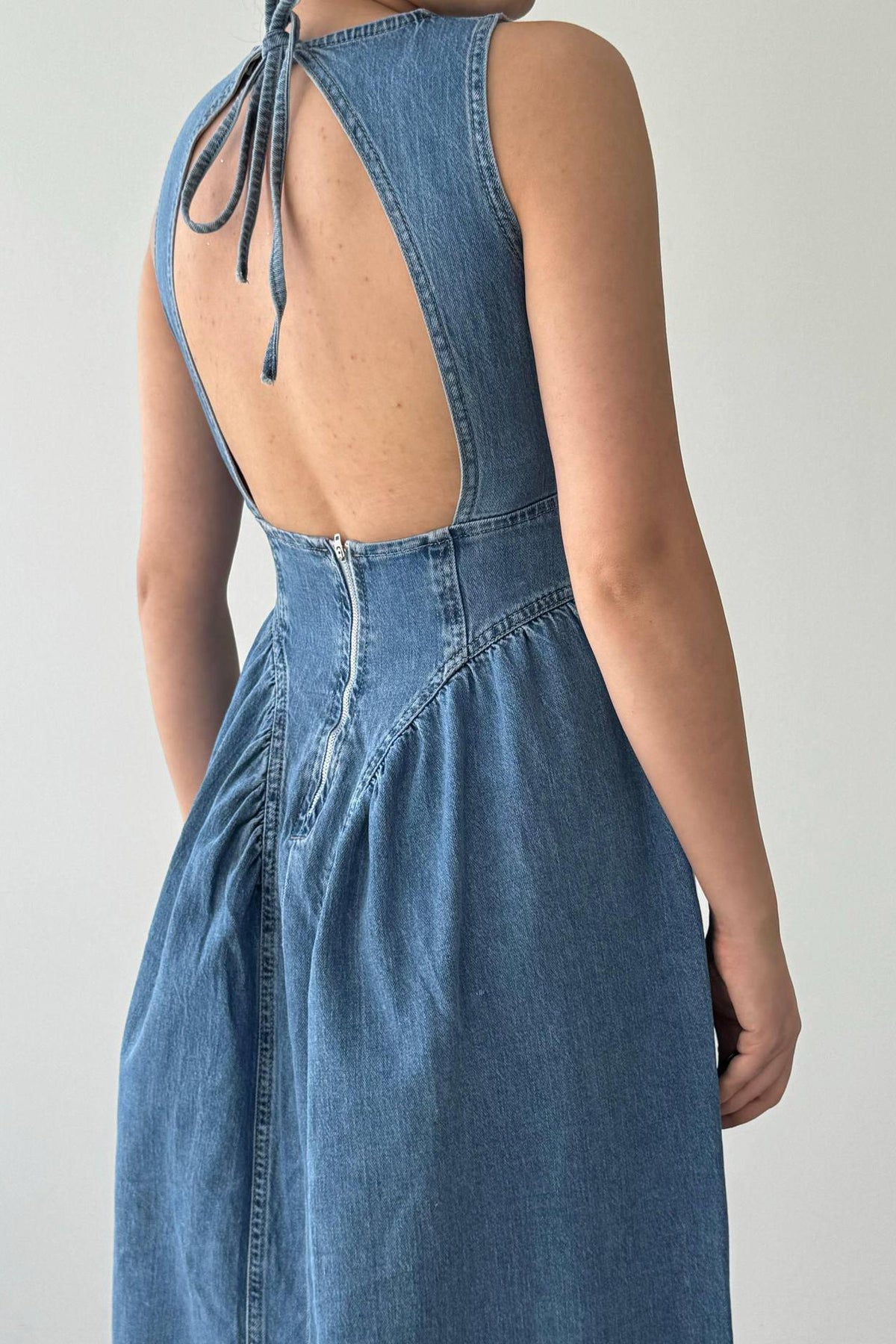 Sleeveless Drop Waist Denim Maxi Dress