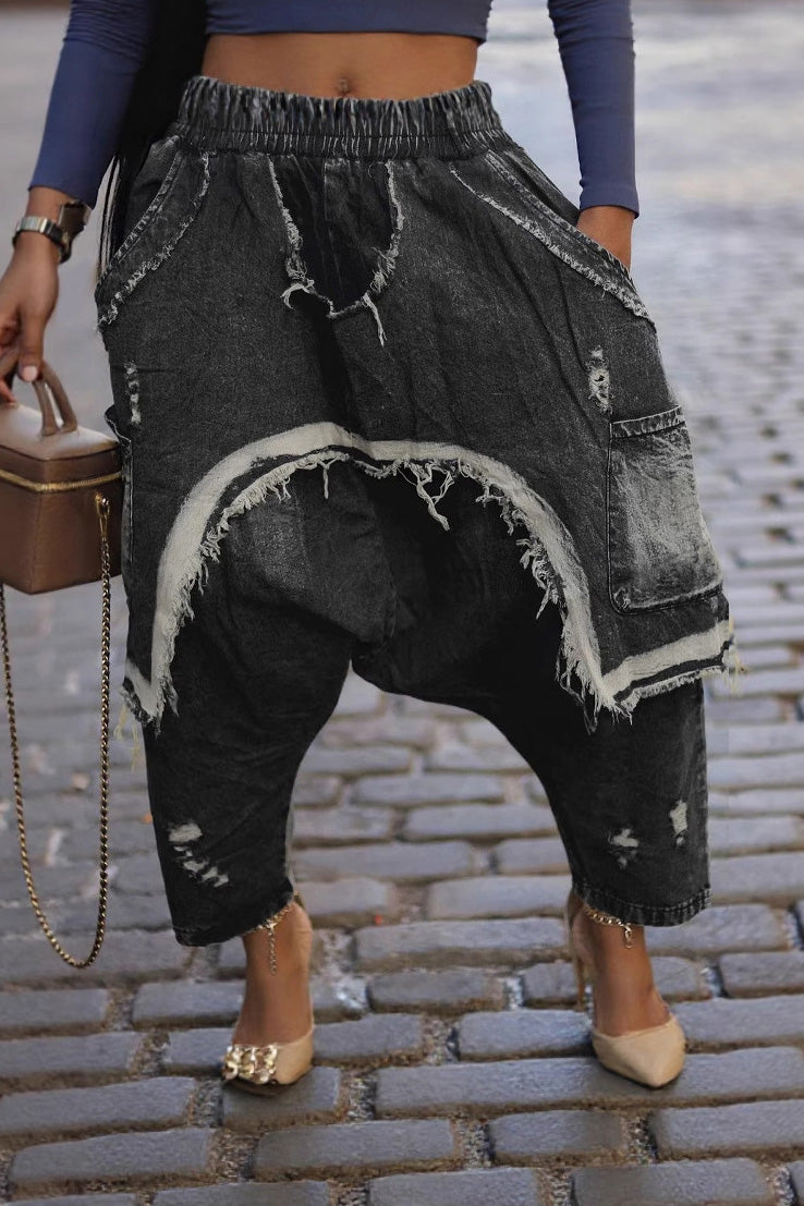 Vintage Ripped Harem Fit Denim Pants