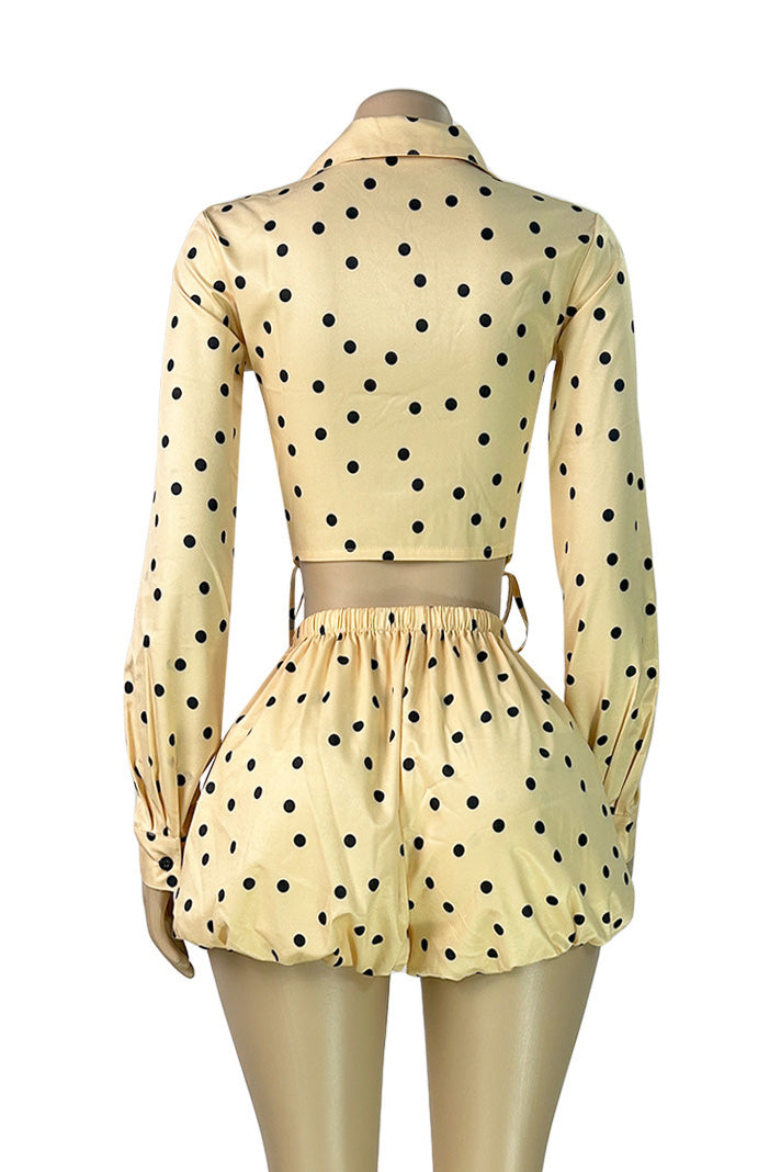 Polka Dot Ruched Top & Bubble Shorts Set