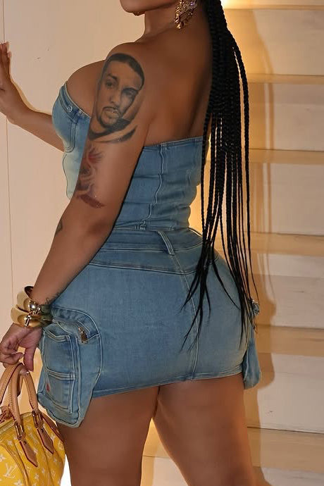 Denim Cargo Skirt Set