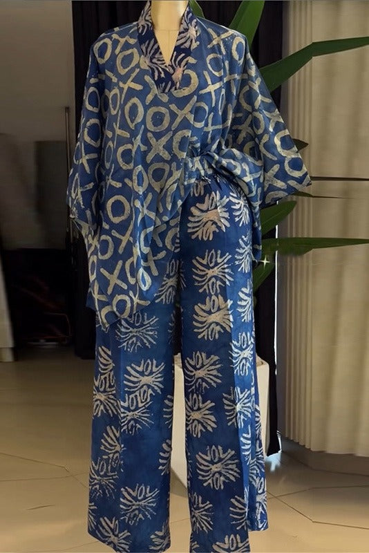 Abstract Print Kaftan & Wide Leg Pants Set