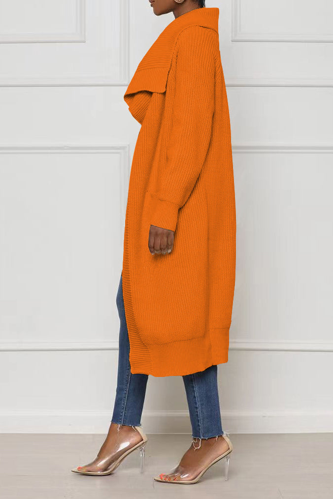 Solid Color Long Knit Cardigans