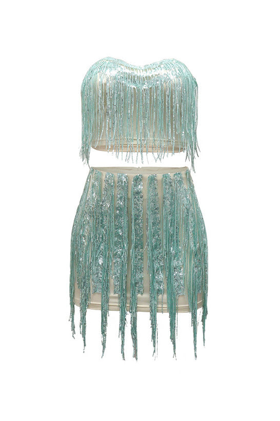 Strapless Top & Fringe Skirt Set