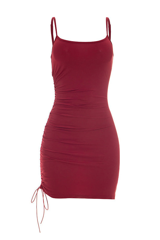 Ruched Drawstring Bodycon Mini Dress