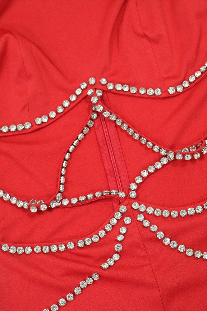 Halter Rhinestone Chain Cutout Flared Jumpsuit