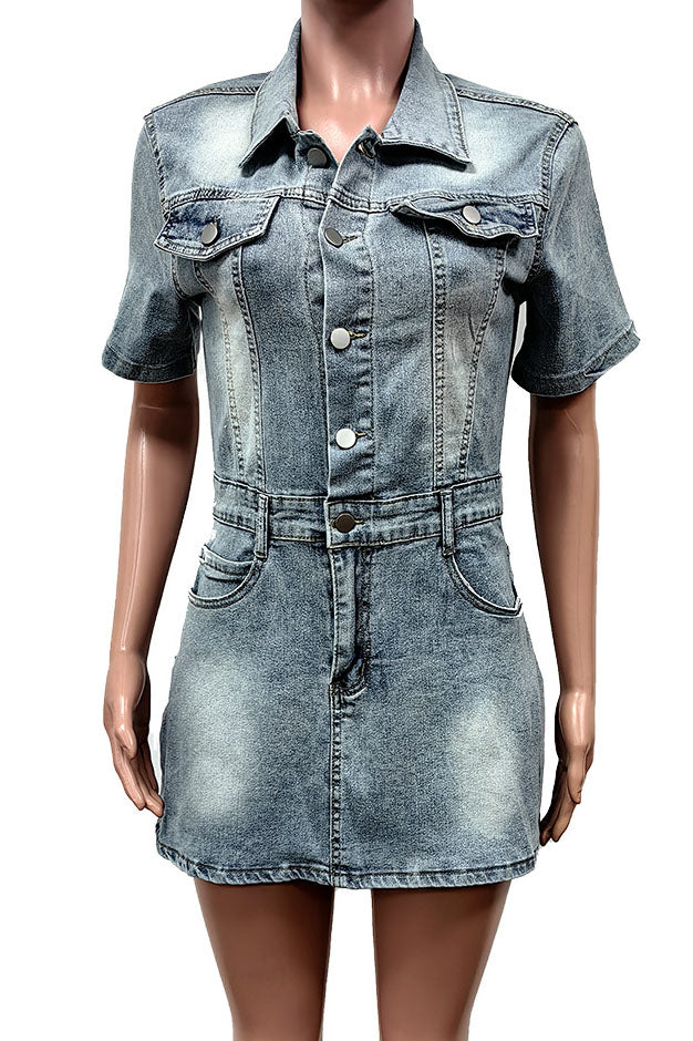 Short Sleeve Denim Mini Dress