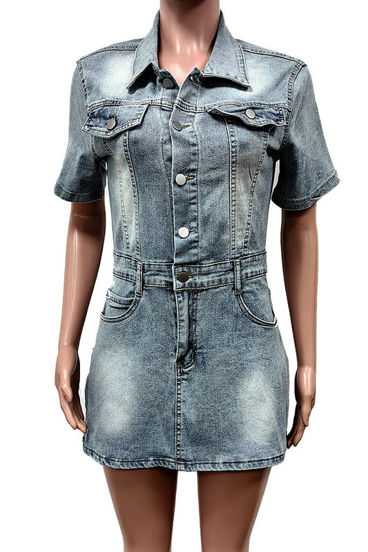 Short Sleeve Denim Mini Dress
