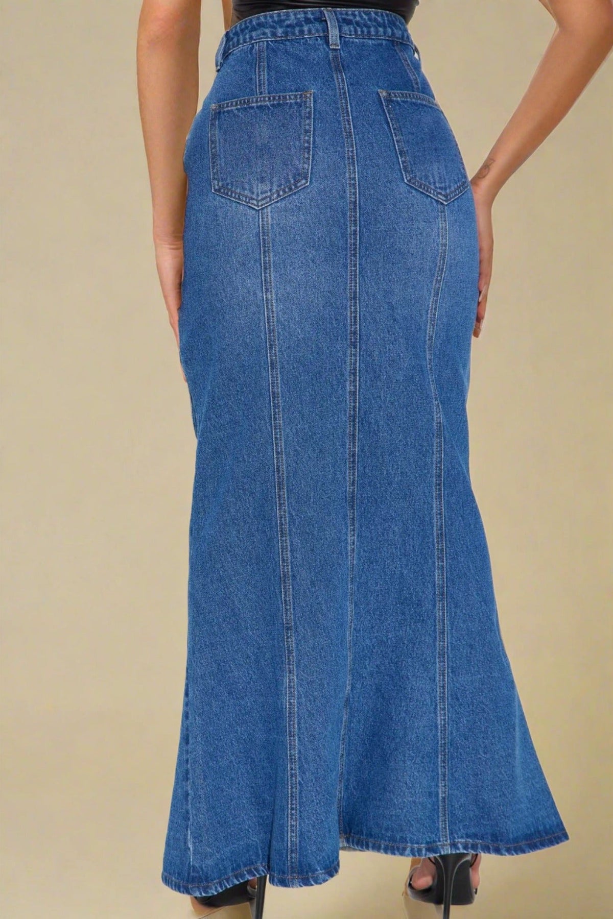 Women's Blue Denim Midi Skirts