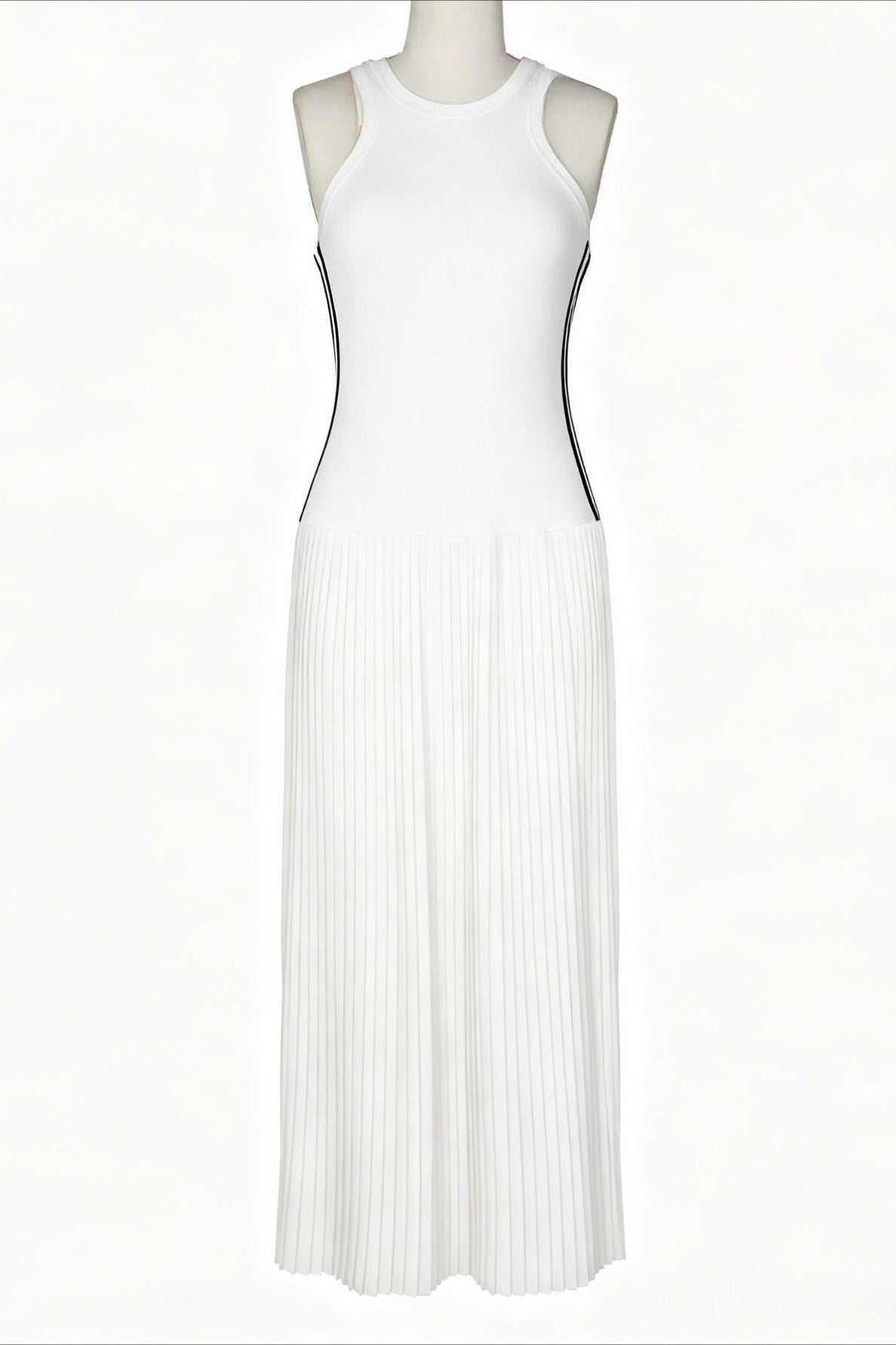 Sporty Contrast-Stripe Pleated Maxi Dress