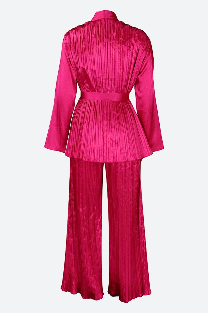 V Neck Long Sleeve Tops Wide Leg Pants Set