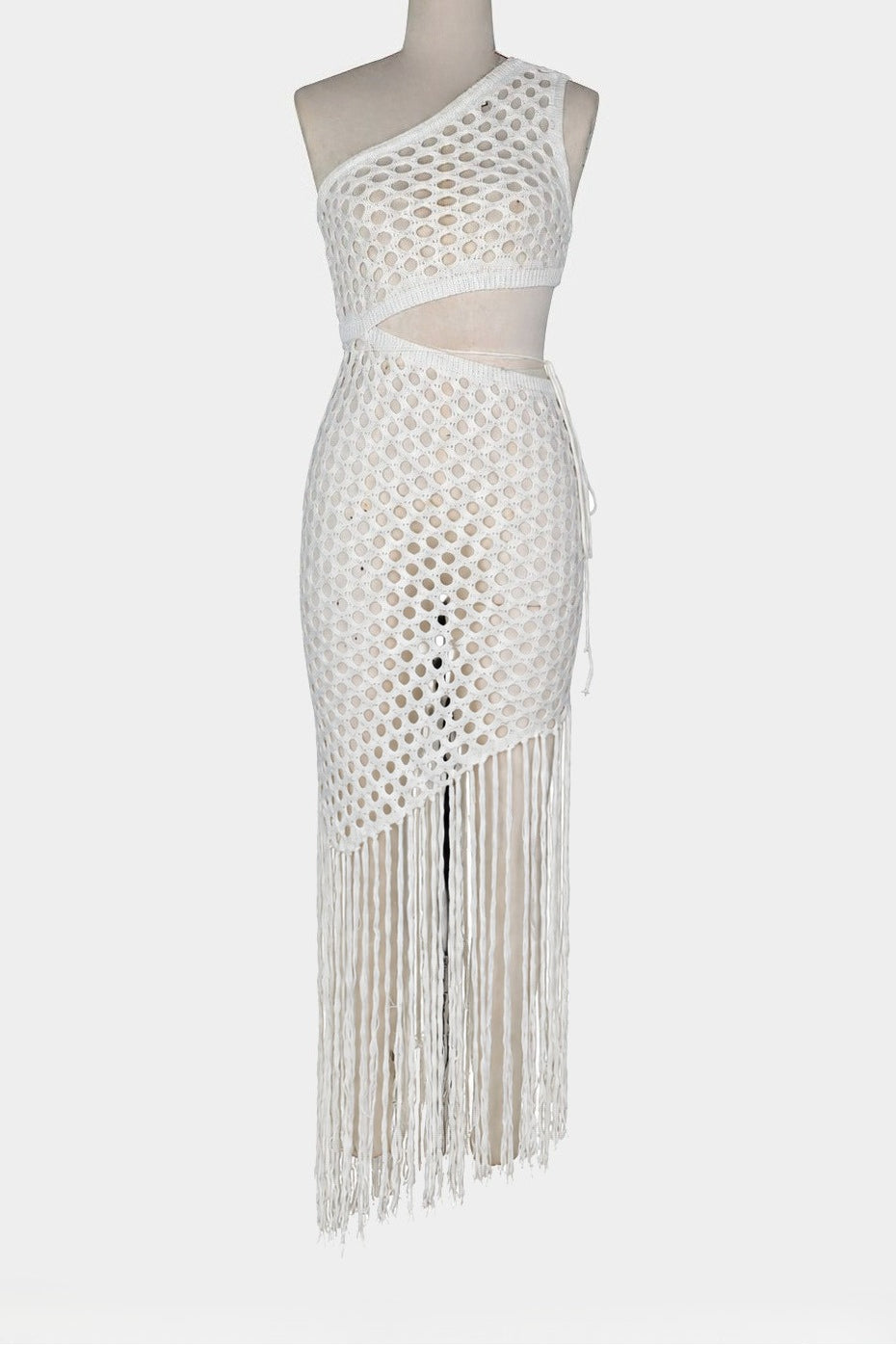One-Shoulder Crochet Cutout Maxi Dress