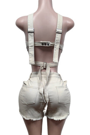Denim Top & Cut Out Shorts Set