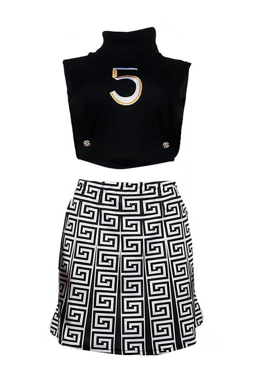 Printed Skirt & Embroidered Top Set