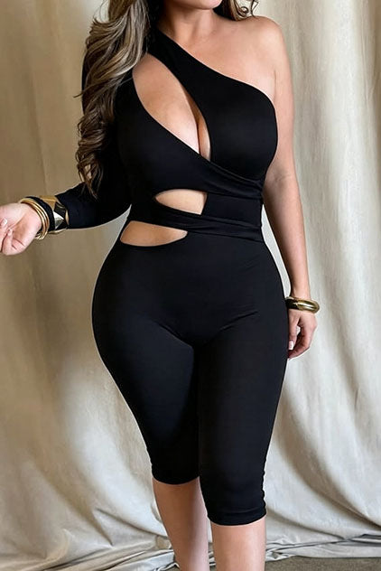 One-Shoulder Cutout Capri Jumpsuit