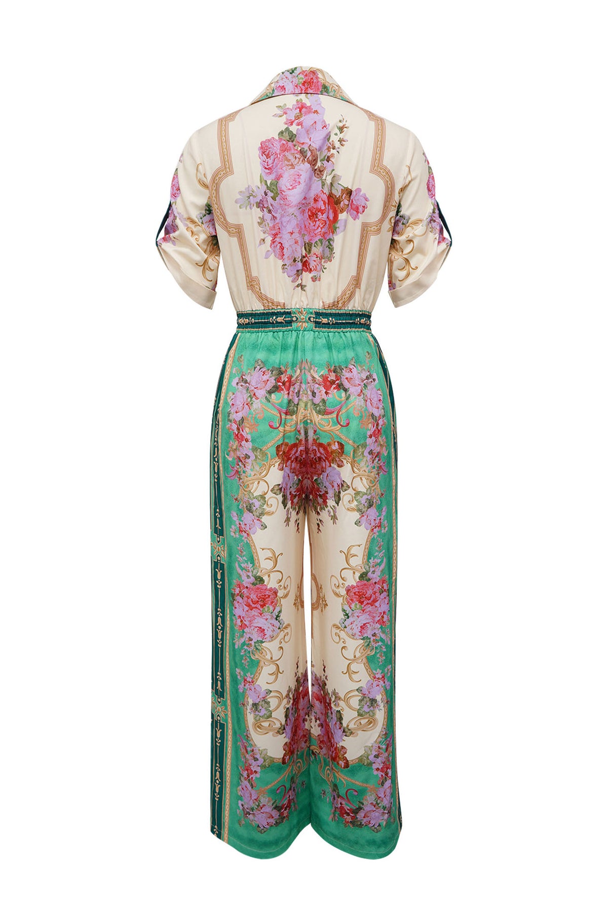 Floral Collared Wide Leg Jumpsuit