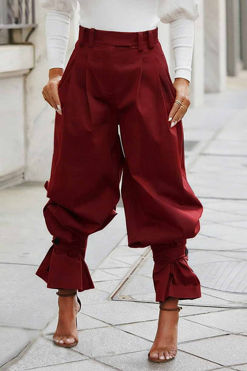 Pleated Ruffle-Cuff Balloon Trousers