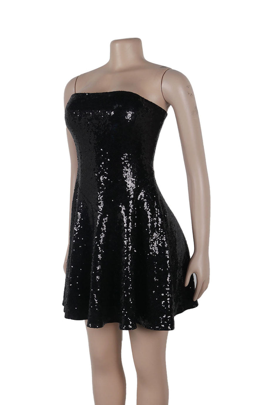 Black Sequin Strapless Mini Dress