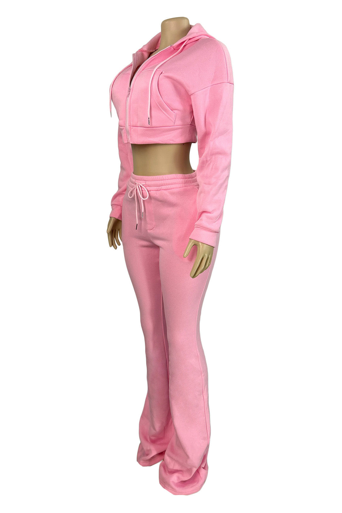 Fleece Hoodie Zip Jacket and Flare Pants Set