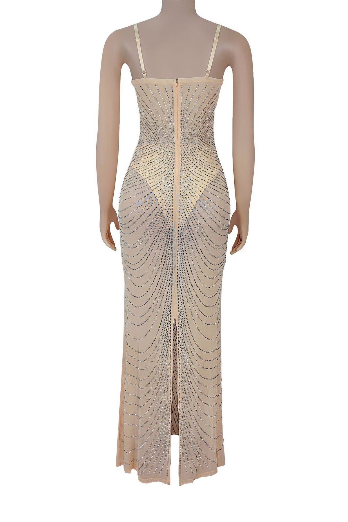 Sheer Rhinestone Bustier Maxi Dress