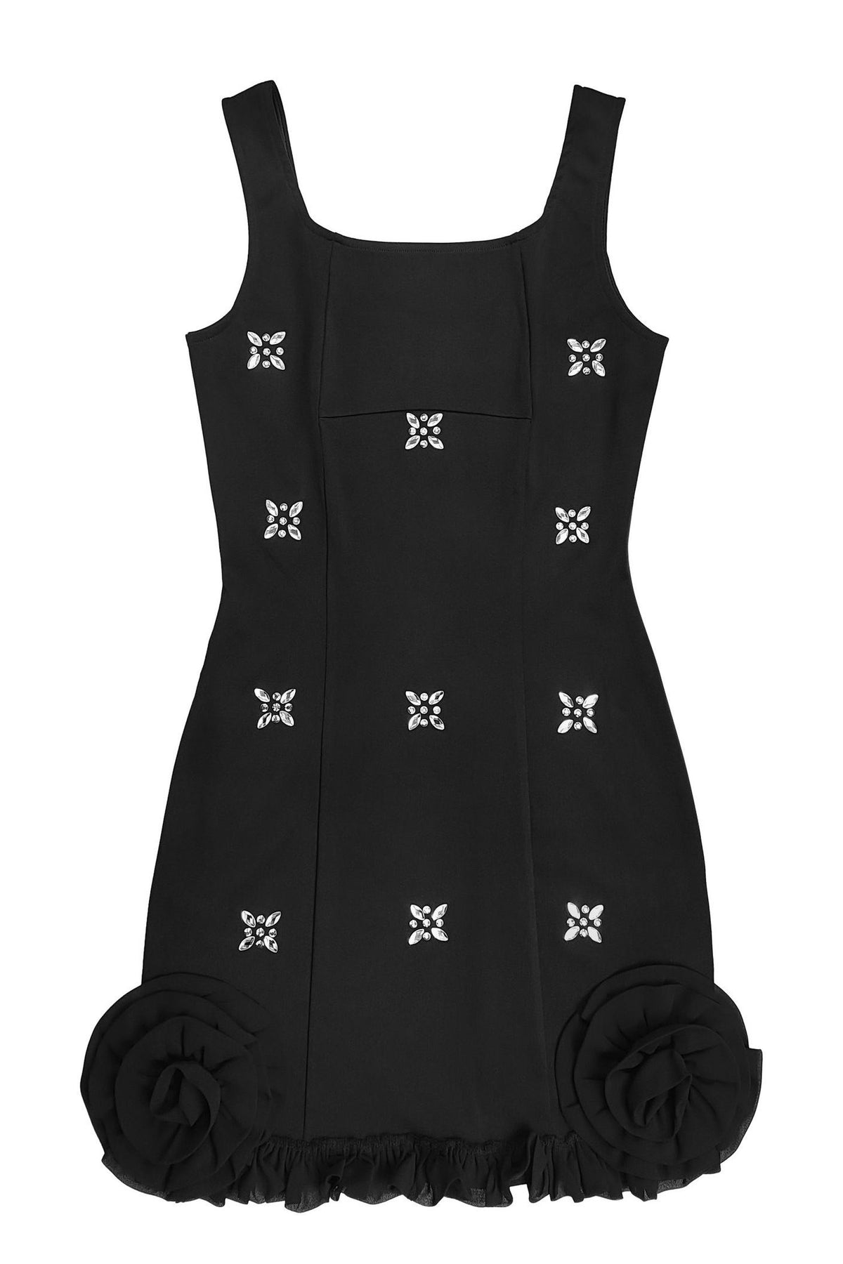 Rhinestone 3D Rosette Hem Mini Dress