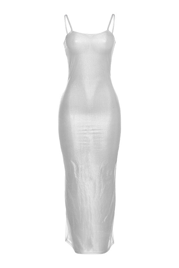 Sheer Metallic Bodycon Maxi Dress