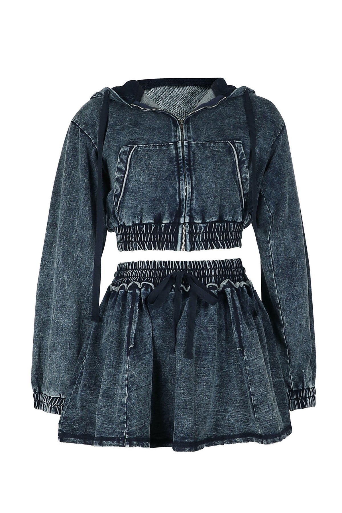 Hooded Denim Jacket & Skirt Set