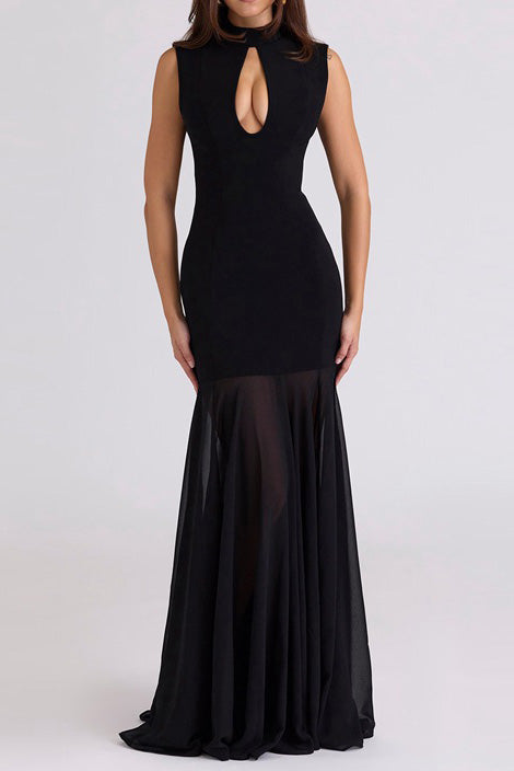 Sleeveless Cutout Chiffon Patchwork Maxi Dress
