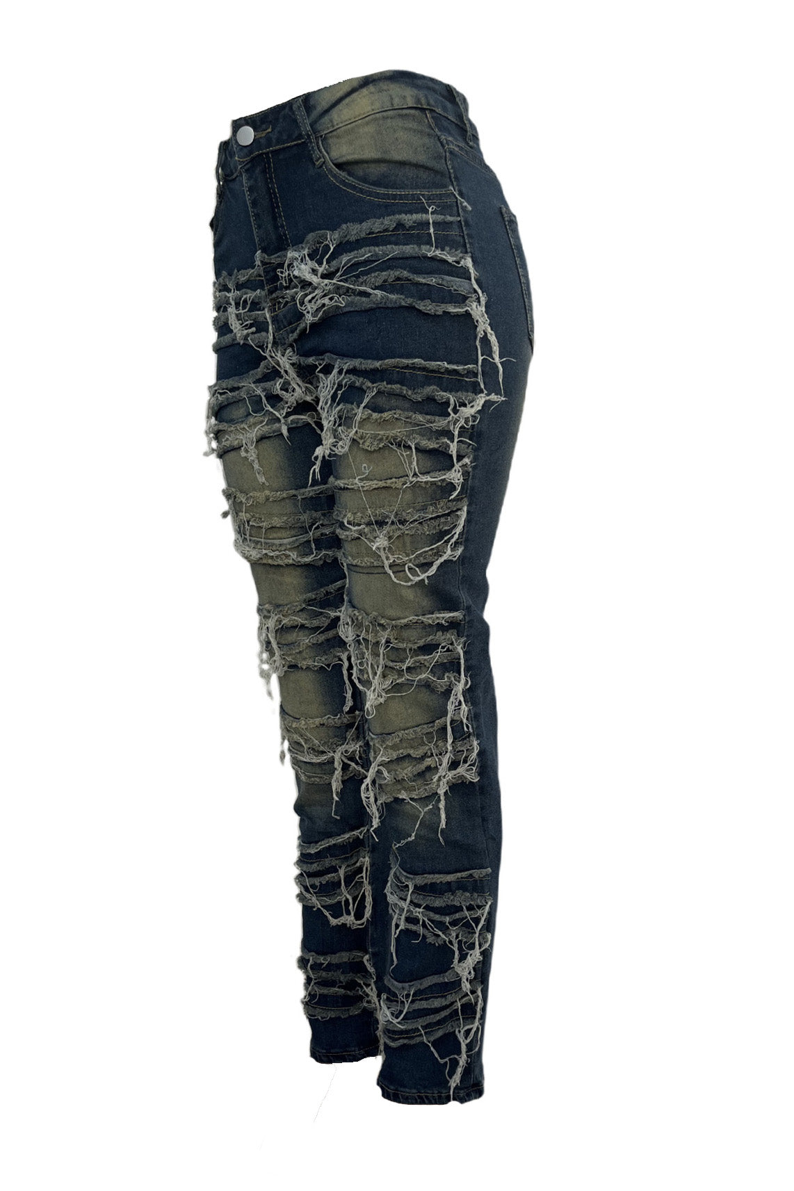 Whiskered Stretch Patch Skinny Jeans
