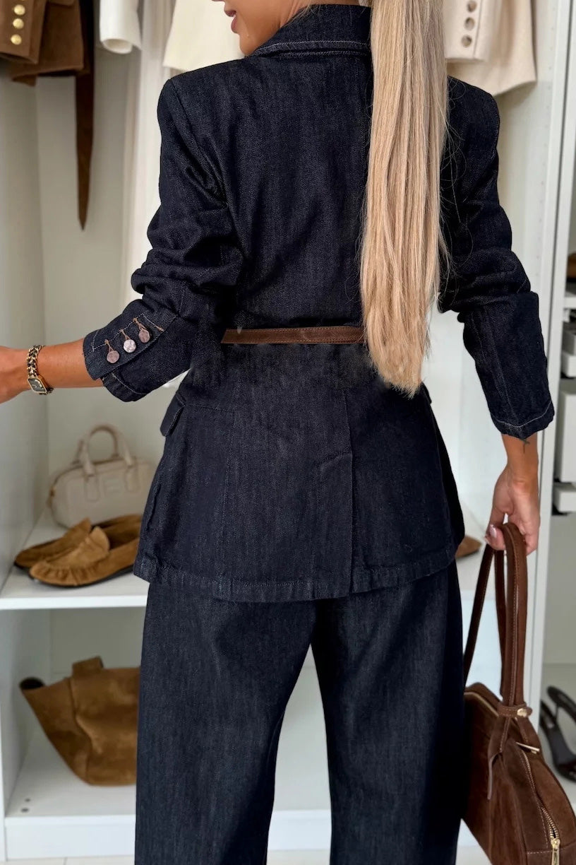 Single-Breasted Tailored Denim Blazer