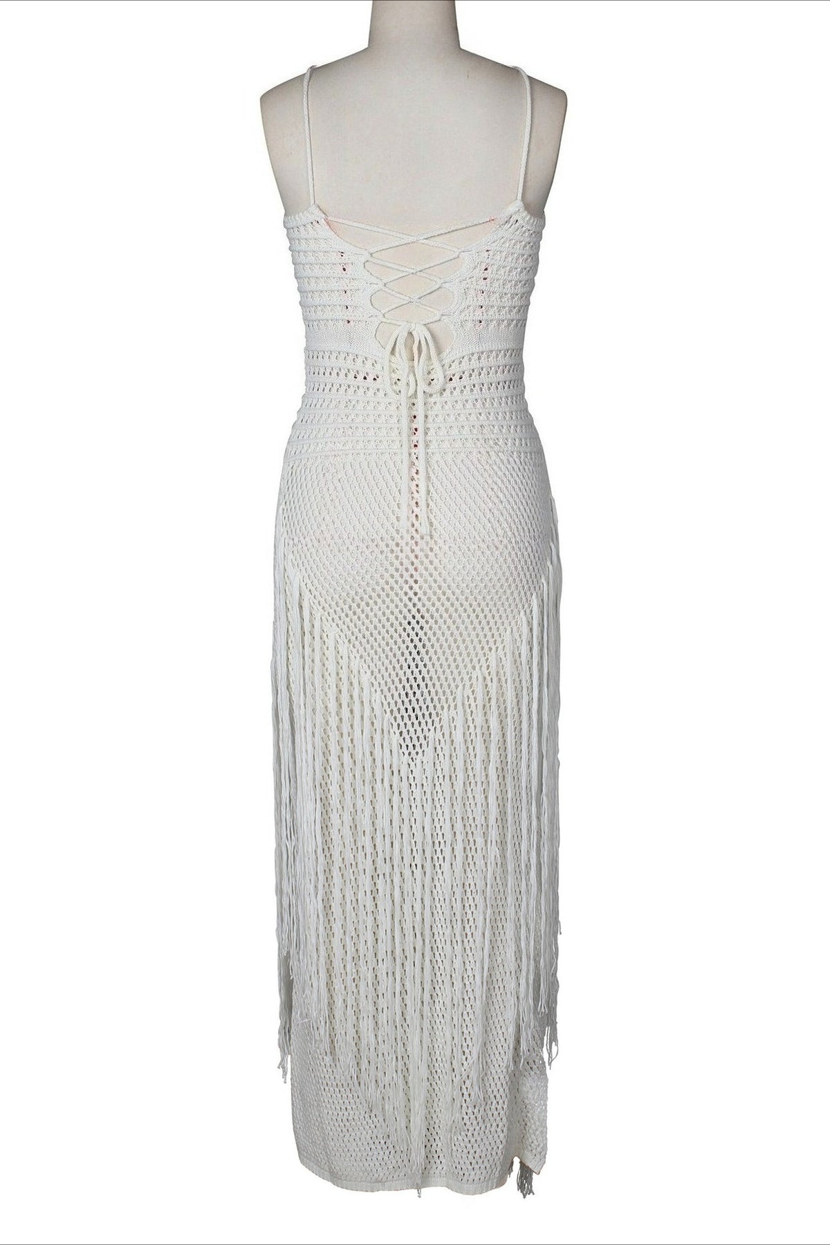 Boho Crochet Cutout Fringe Maxi Dress