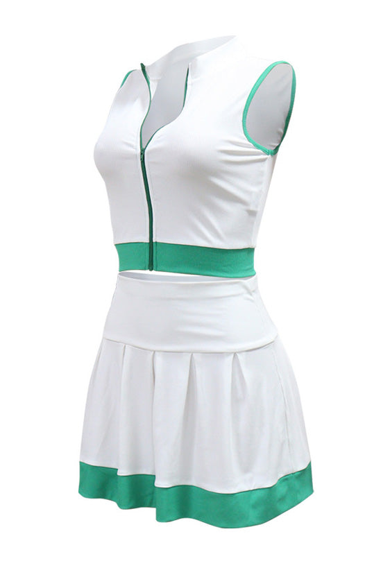 Colorblock Sleeveless Zip Top and Skirt Outfit