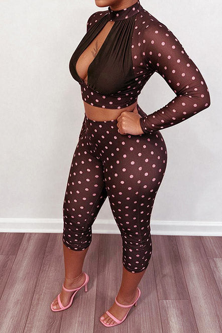 Polka Dot Cutout Top & Capri Pants Set