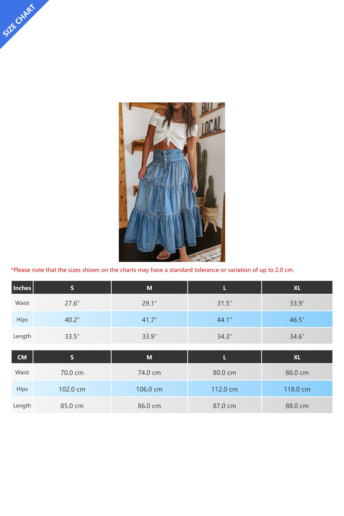 Front Button 3 Tiered Denim Skirt