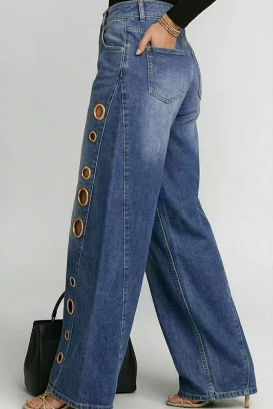 Statement Grommet Wide Leg Jeans