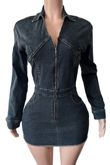 Zip-Up Denim Corset Mini Dress