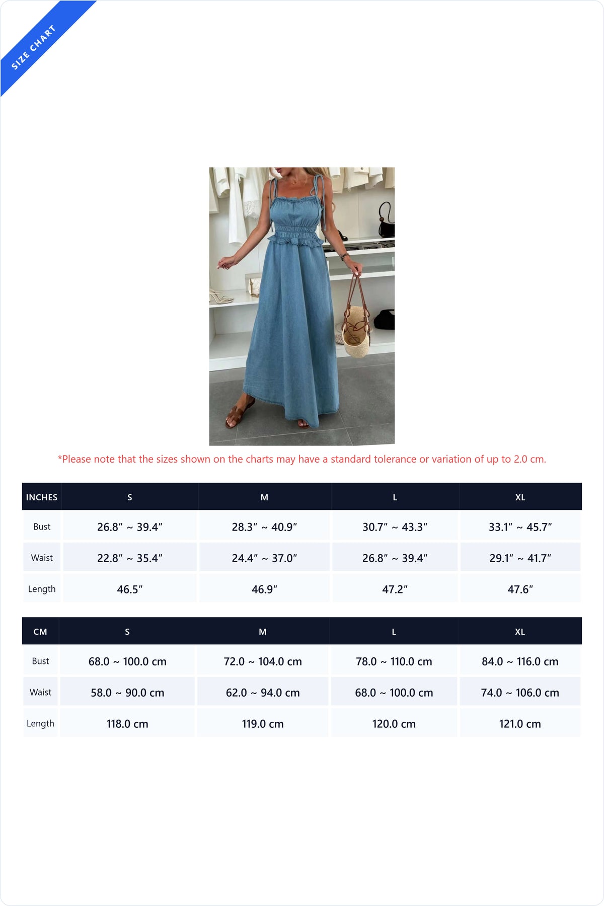 Tie-Strap Smocked Waist Denim Maxi Dress