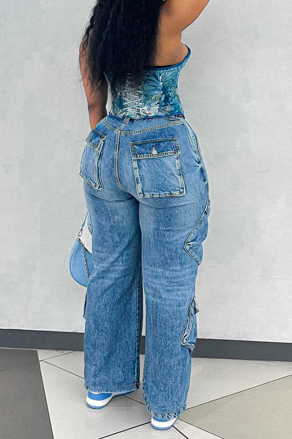 Light Blue Loose Fit Multi-Pocket Jeans