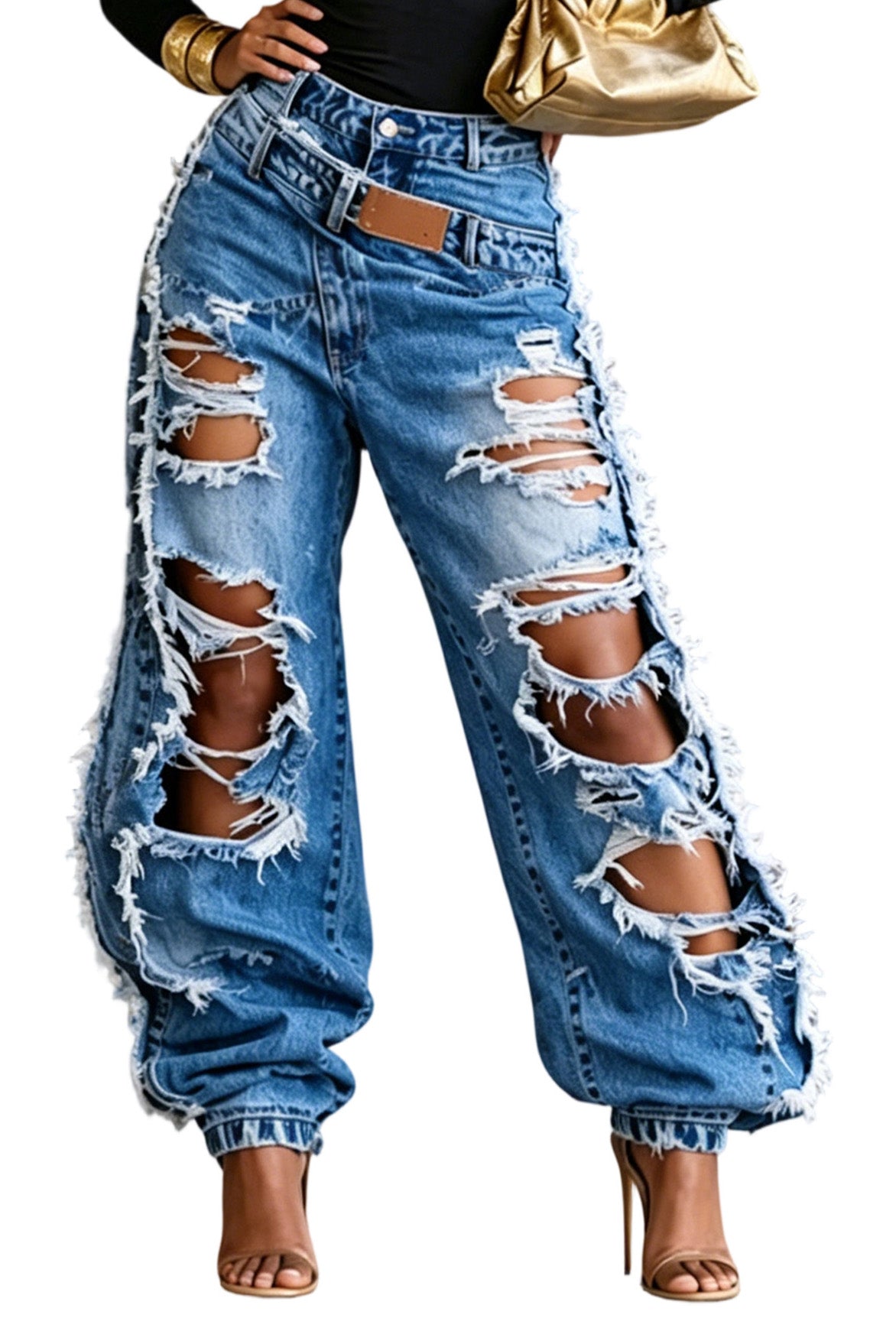 Distressed Crossover Baggy Jeans