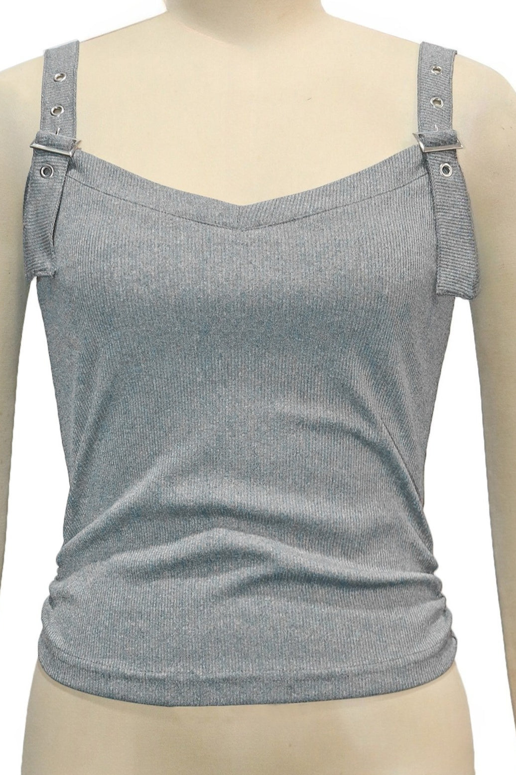 Buckle Moto Strap V-Neck Ribbed Cami Top