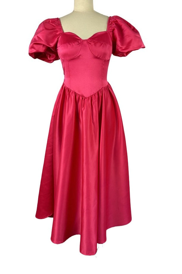 Puff Sleeve Basque Midi Dress